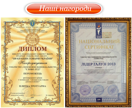 Сертифікати та нагороди ТОВ Глобо-Лтд